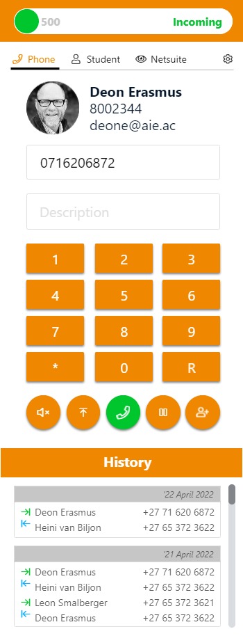 AIE integrated softphone interface