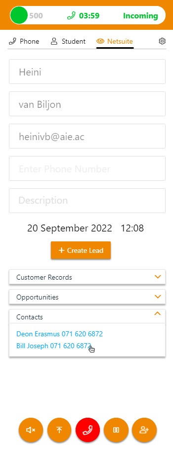 AIE support interface displaying connected NetSuite information