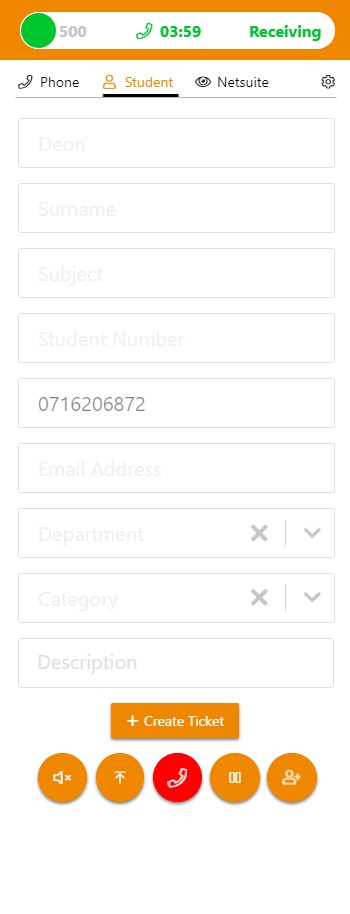 AIE support interface displaying student information