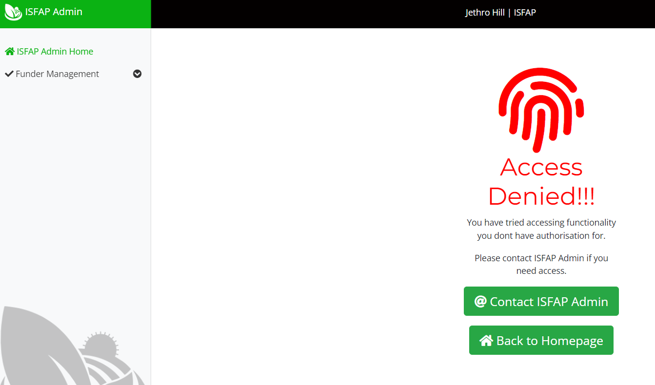 ISFAP role-based access denied interface