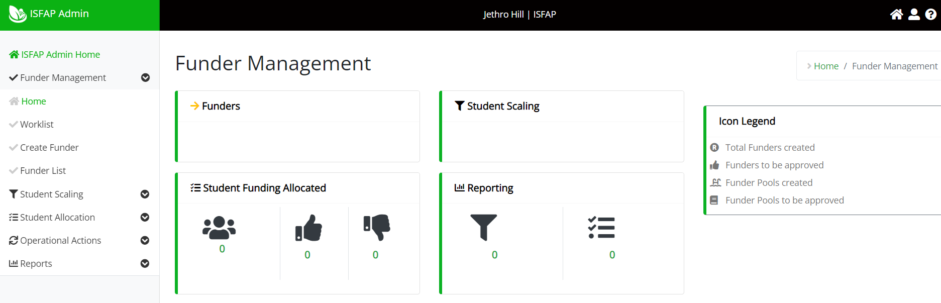 ISFAP funder management interface