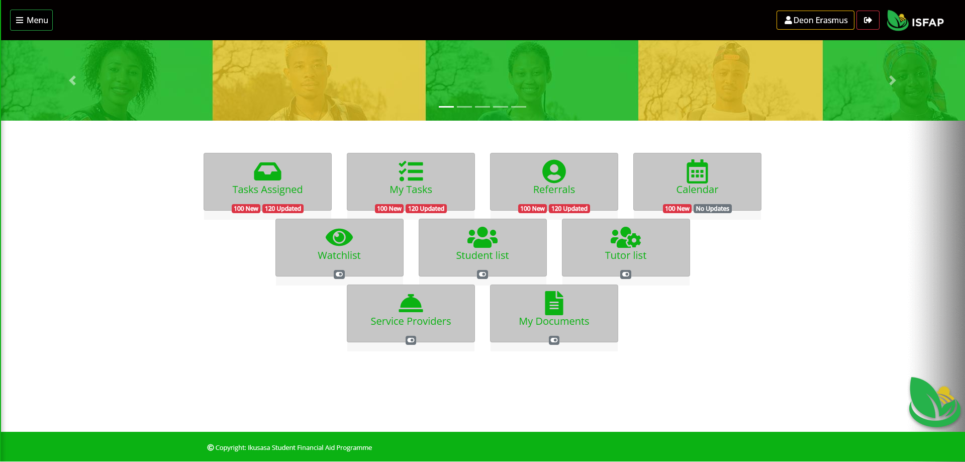 ISFAP student portal dashboard