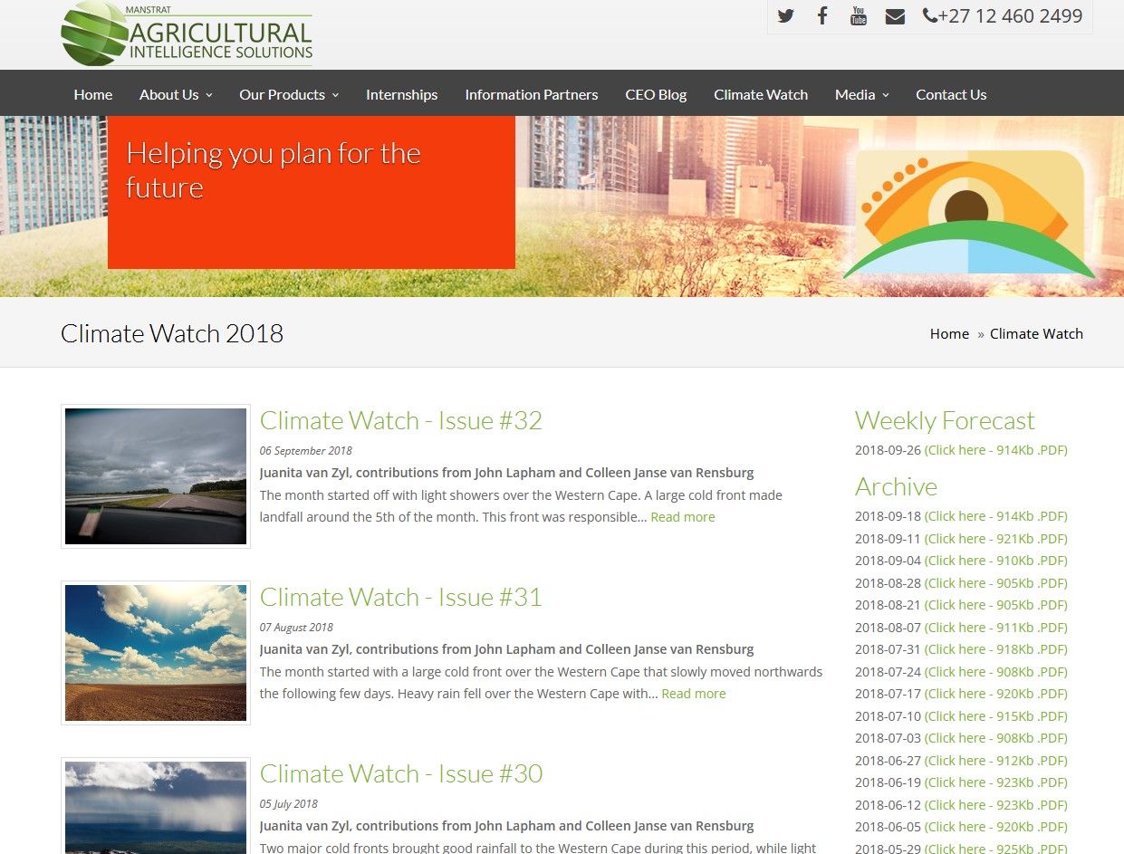 Manstrat Climate Watch agricultural information page