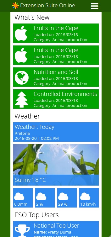 Extension Suite Online mobile weather interface